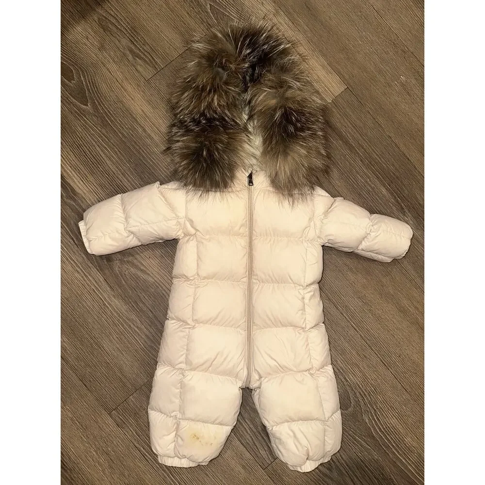 Moncler Enfant pale pink With Fur Hood baby/infant snowsuit Girls Size 6-9M